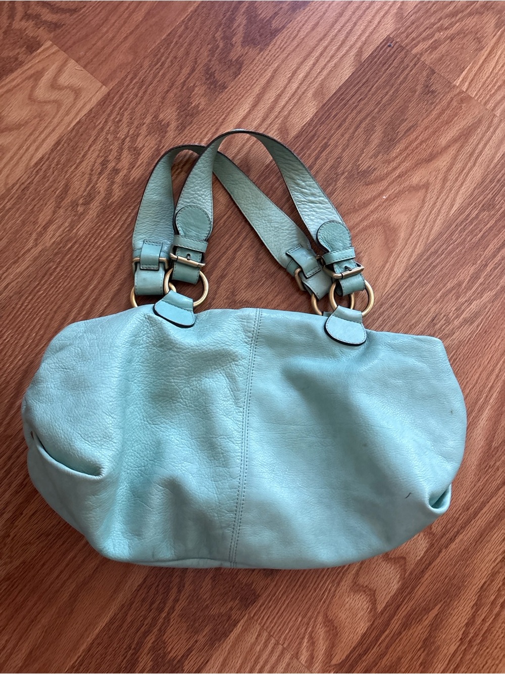 Soft Seafoam Leather Shoulder Bag with Gold Ring Details